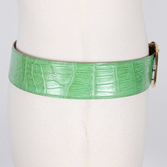 Ralph Lauren Collection Belt sz M alligator green gold horseshoe buckle main image 14